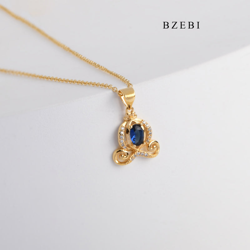 BZEBI Classic 18K Stainless Steel gold-plated claw inlaid with blue gemstone pendant necklace jewelry gift