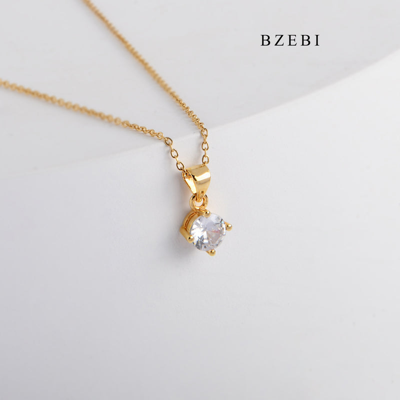 BZEBI Simple Fashion 18K package gold diamond beads four CLAW CRYSTAL ZIRCON PENDANT NECKLACE GIFT pendant