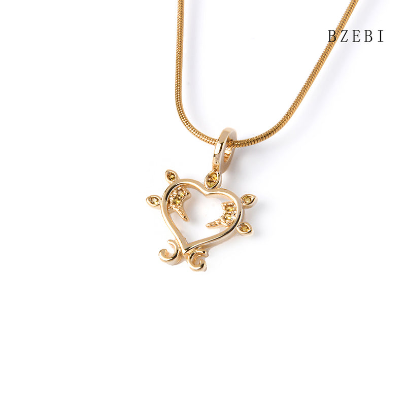 18k Gold Plated Cubic Zirconia Heart shaped hollow Necklace for Women with Box