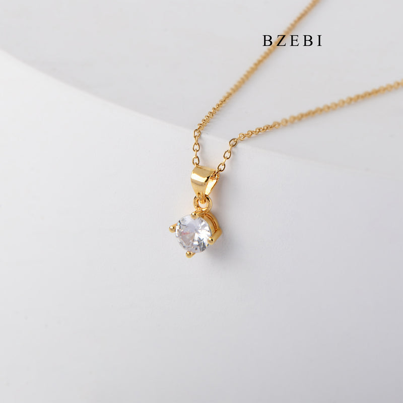 BZEBI Simple Fashion 18K package gold diamond beads four CLAW CRYSTAL ZIRCON PENDANT NECKLACE GIFT pendant