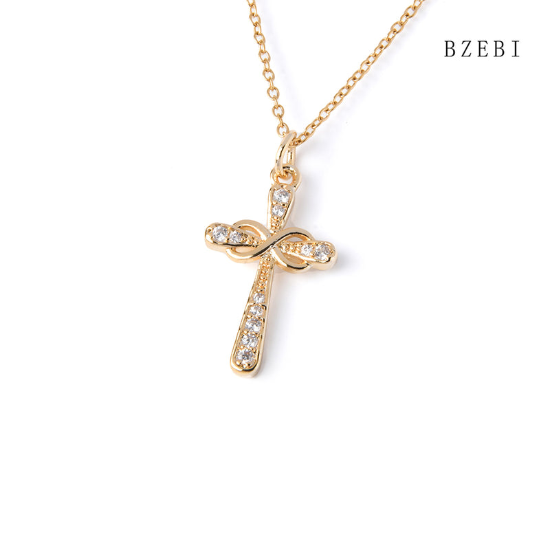 18k Gold Plated Cubic Zirconia  Cross full of diamonds Necklace for Women with Box