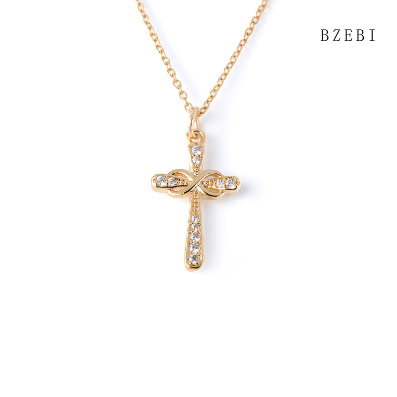 18k Gold Plated Cubic Zirconia  Cross full of diamonds Necklace for Women with Box