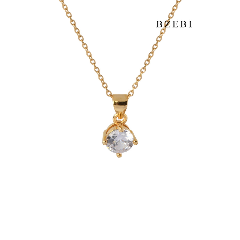 BZEBI Simple Fashion 18K package gold diamond beads four CLAW CRYSTAL ZIRCON PENDANT NECKLACE GIFT pendant