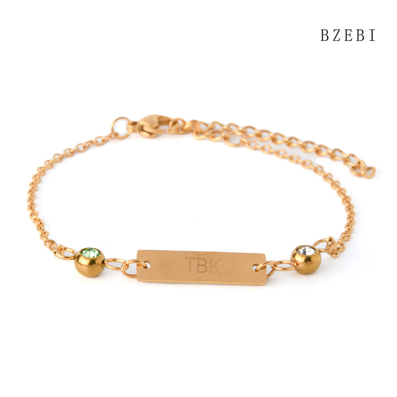 18k Gold Plated Cubic Zirconia Square lettering Bracelet for Women with Box