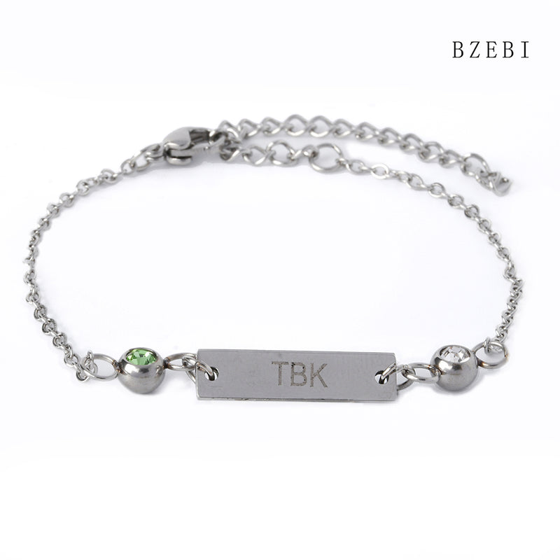 Cubic Zirconia Silver square lettering Bracelet for Women with Box