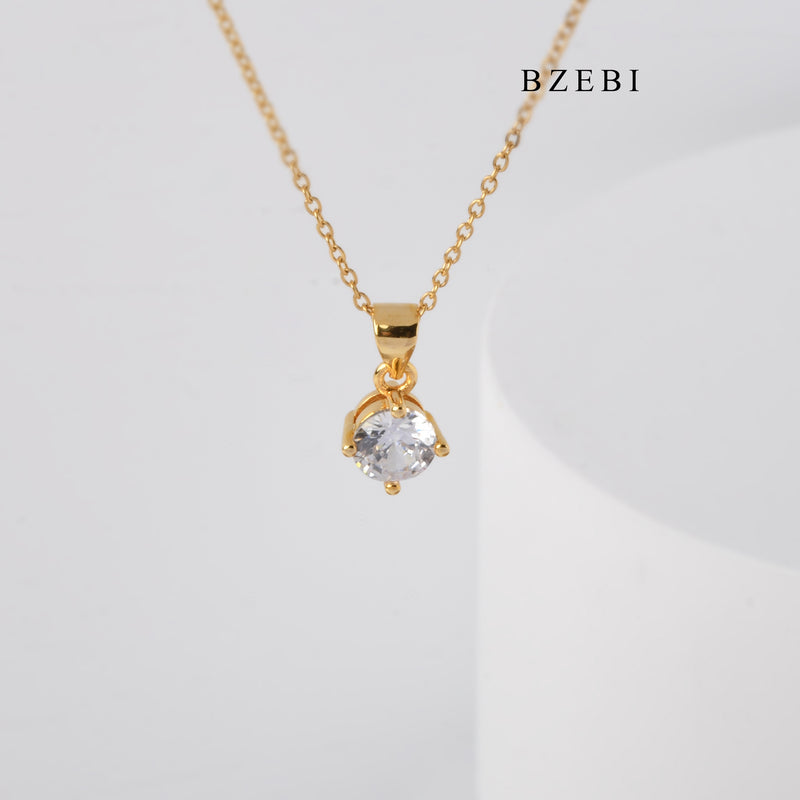 BZEBI Simple Fashion 18K package gold diamond beads four CLAW CRYSTAL ZIRCON PENDANT NECKLACE GIFT pendant