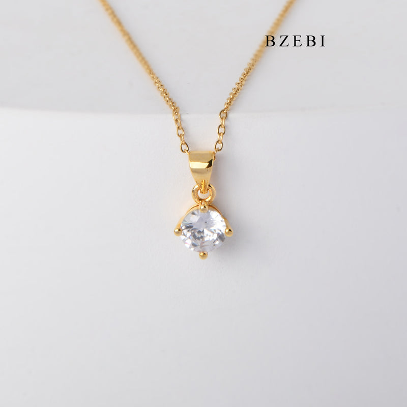 BZEBI Simple Fashion 18K package gold diamond beads four CLAW CRYSTAL ZIRCON PENDANT NECKLACE GIFT pendant