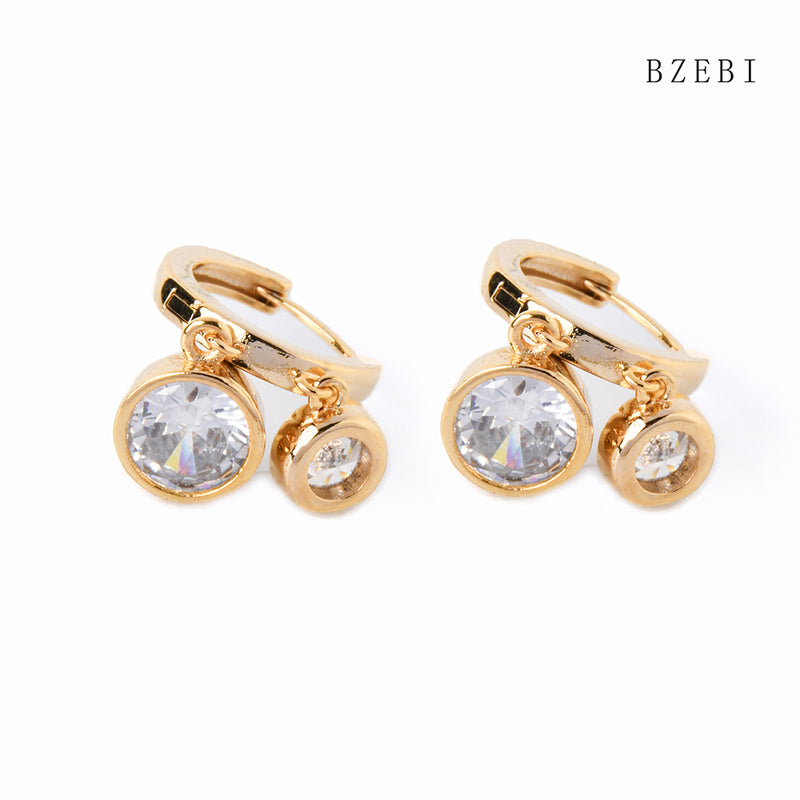 18k Gold Plated Cubic Zirconia Double layer diamond Stud Earrings for Women with Box