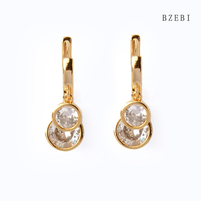 18k Gold Plated Cubic Zirconia Double layer diamond Stud Earrings for Women with Box