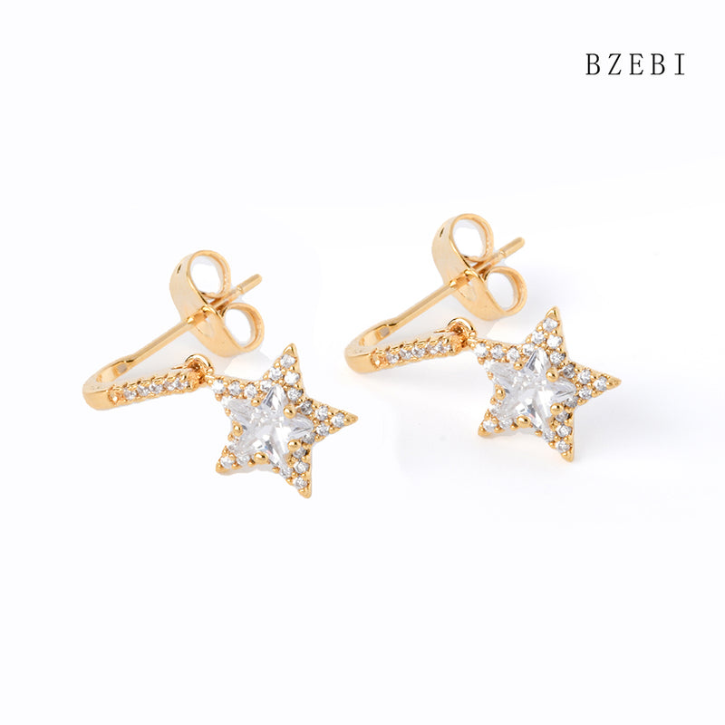 18k Gold Plated Cubic Zirconia stars Stud Earrings for Women with Box