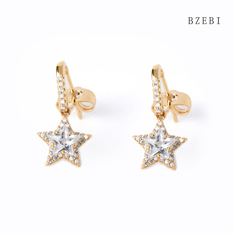 18k Gold Plated Cubic Zirconia stars Stud Earrings for Women with Box