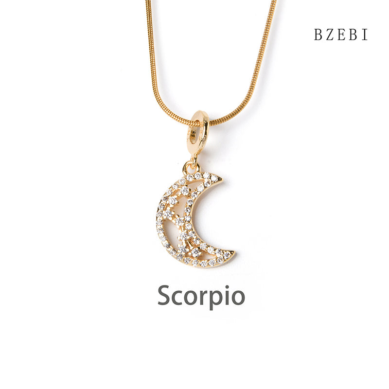 18k Gold Plated Cubic Zirconia Moon signs Necklace for Women with Box