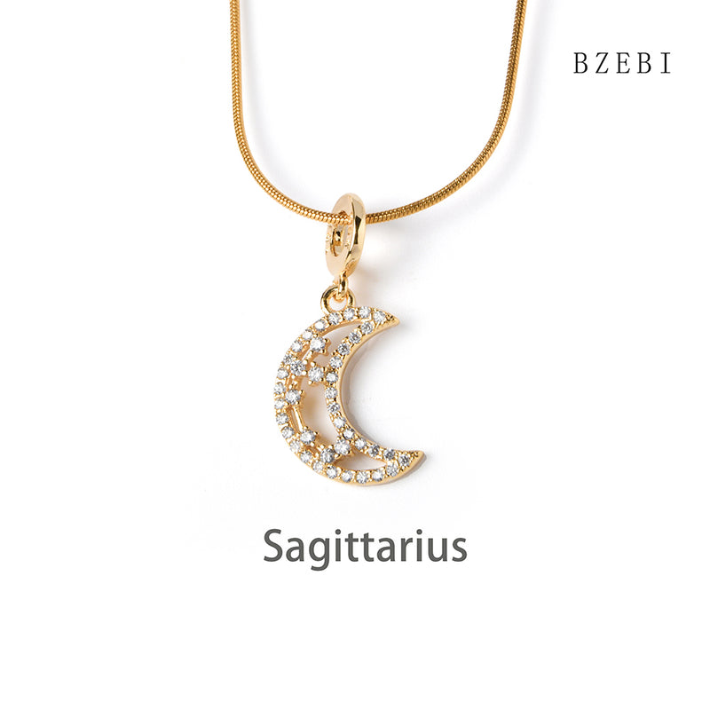 18k Gold Plated Cubic Zirconia Moon signs Necklace for Women with Box