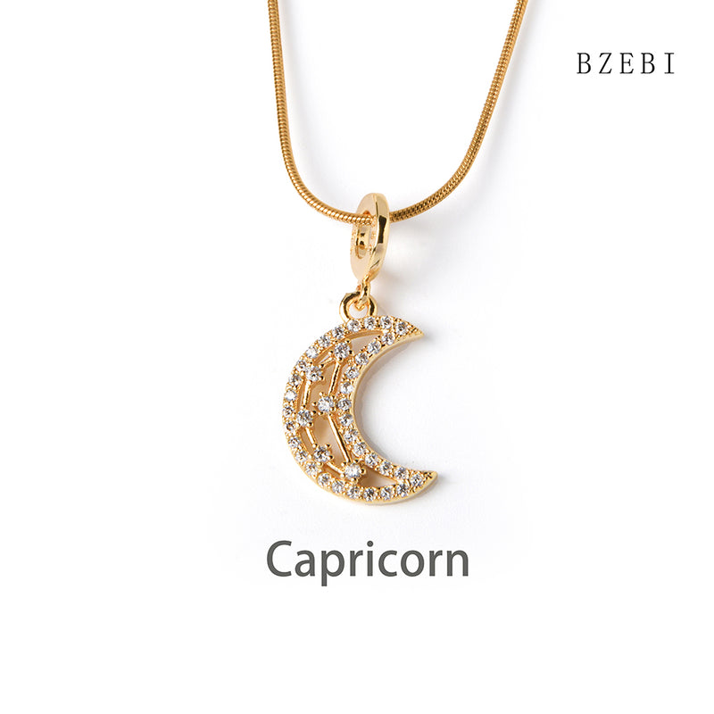 18k Gold Plated Cubic Zirconia Moon signs Necklace for Women with Box