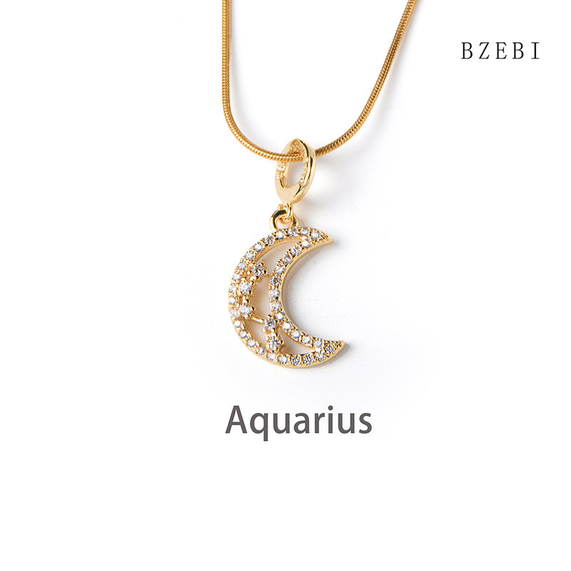 18k Gold Plated Cubic Zirconia Moon signs Necklace for Women with Box