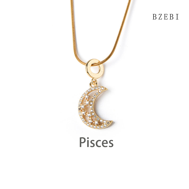 18k Gold Plated Cubic Zirconia Moon signs Necklace for Women with Box