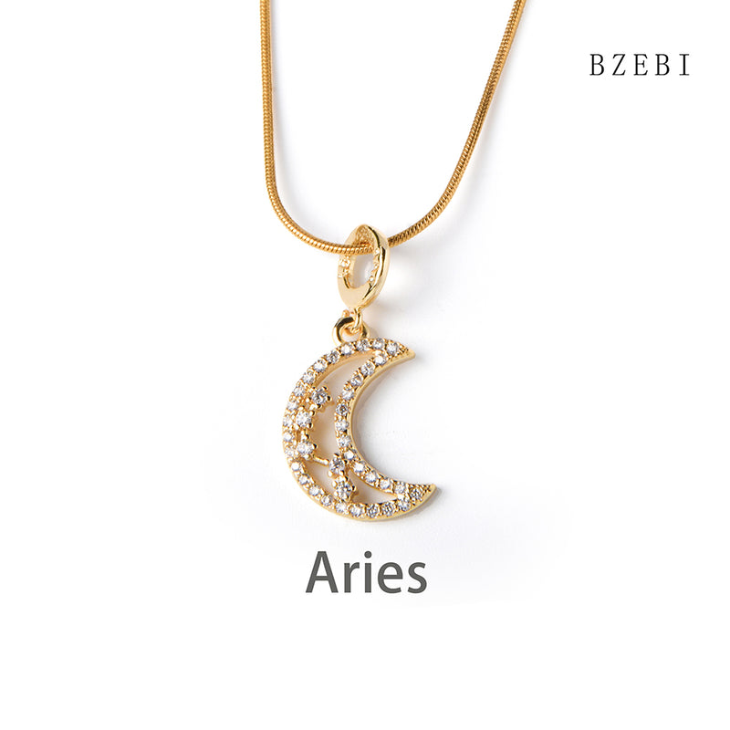 18k Gold Plated Cubic Zirconia Moon signs Necklace for Women with Box