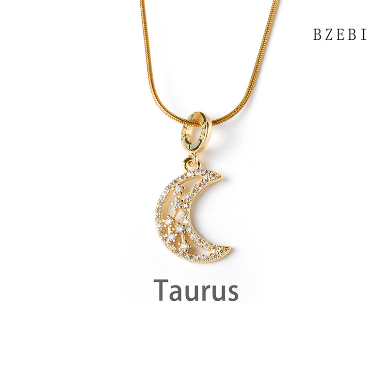 18k Gold Plated Cubic Zirconia Moon signs Necklace for Women with Box