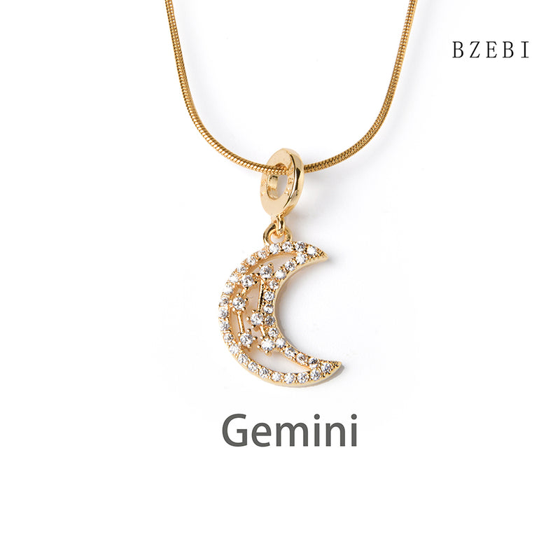 18k Gold Plated Cubic Zirconia Moon signs Necklace for Women with Box