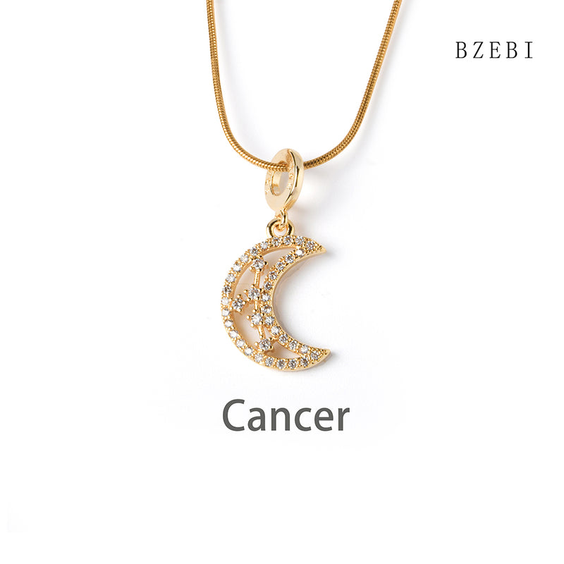 18k Gold Plated Cubic Zirconia Moon signs Necklace for Women with Box