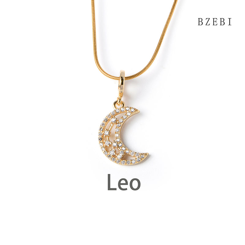 18k Gold Plated Cubic Zirconia Moon signs Necklace for Women with Box