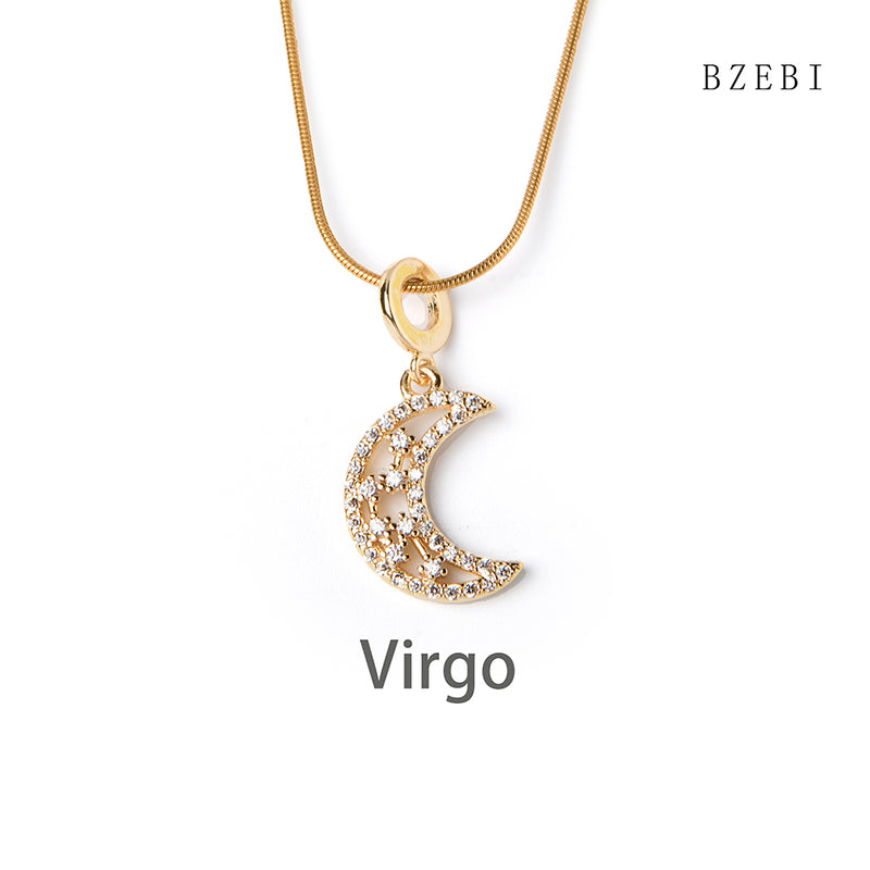 18k Gold Plated Cubic Zirconia Moon signs Necklace for Women with Box