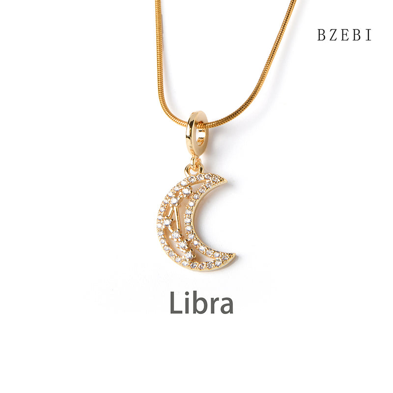 18k Gold Plated Cubic Zirconia Moon signs Necklace for Women with Box