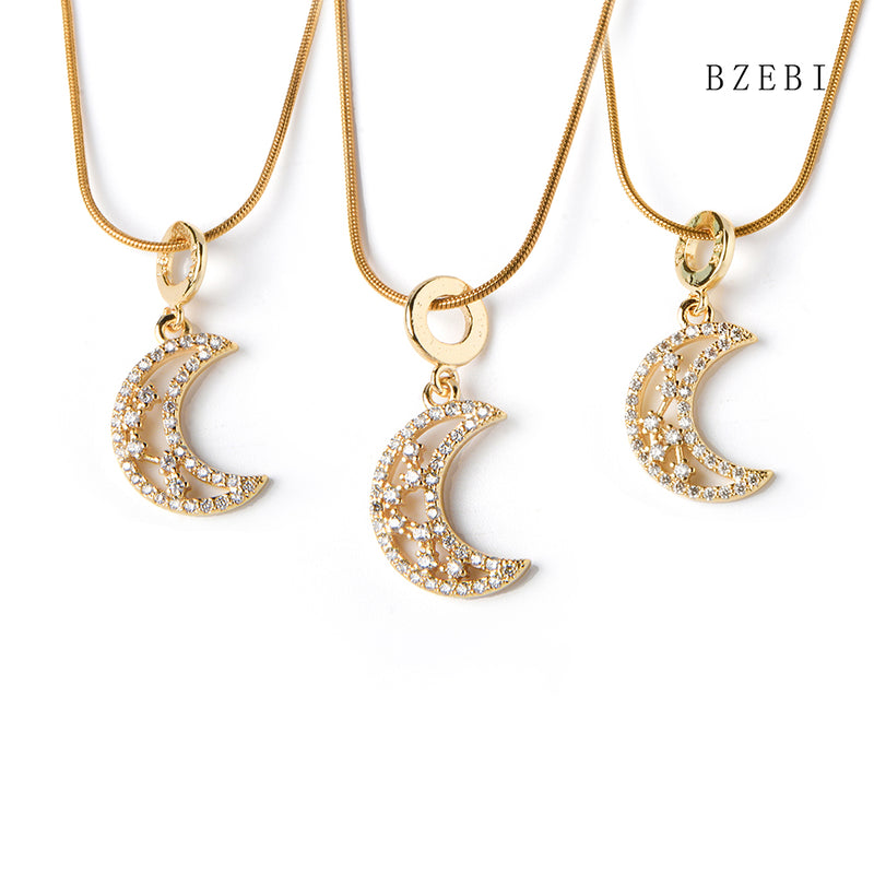 18k Gold Plated Cubic Zirconia Moon signs Necklace for Women with Box