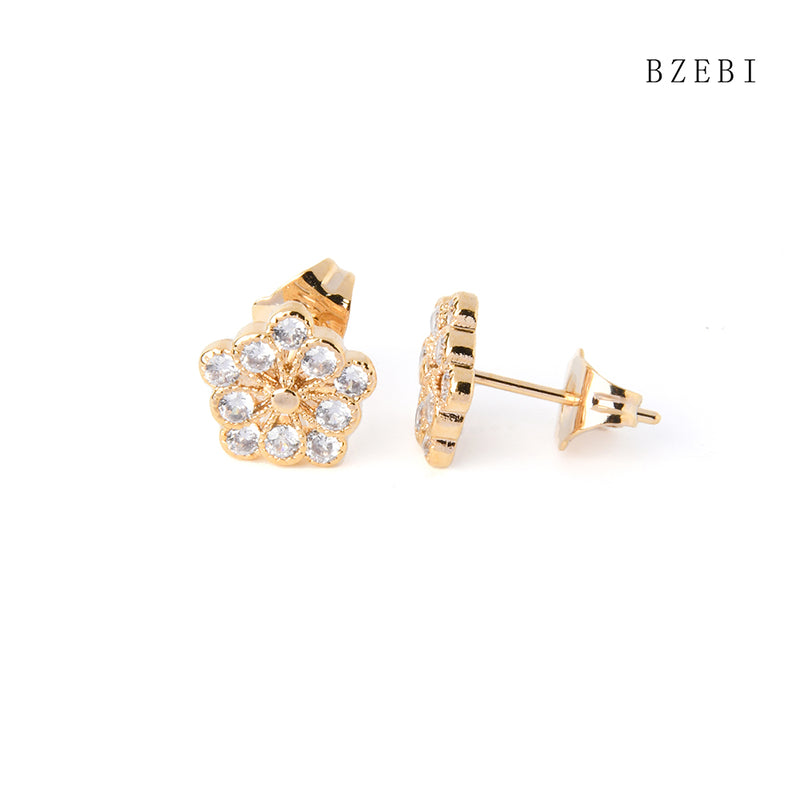 18k Gold Plated Cubic Zirconia Full of flowers Stud Earrings for Women with Box