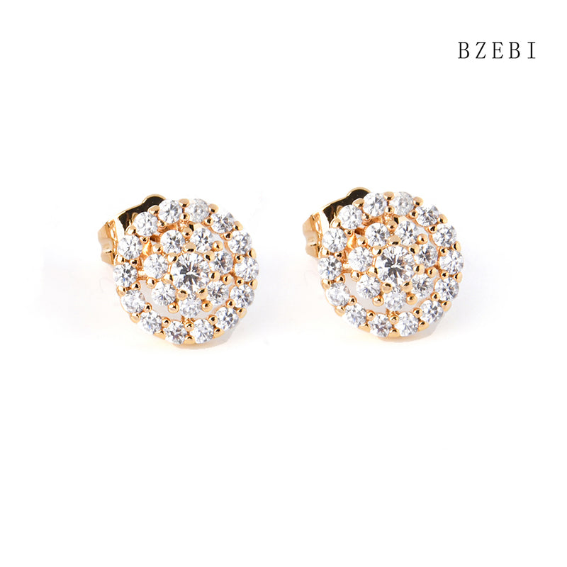 18k Gold Plated Cubic Zirconia Round full drill Stud Earrings for Women with Box