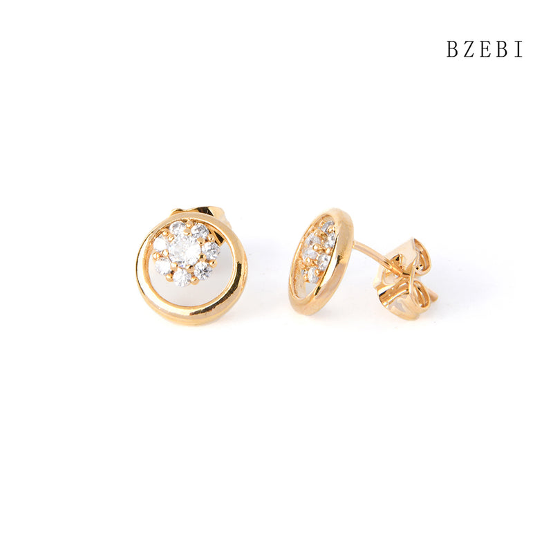 18k Gold Plated Cubic Zirconia Hollow out flower Stud Earrings for Women with Box