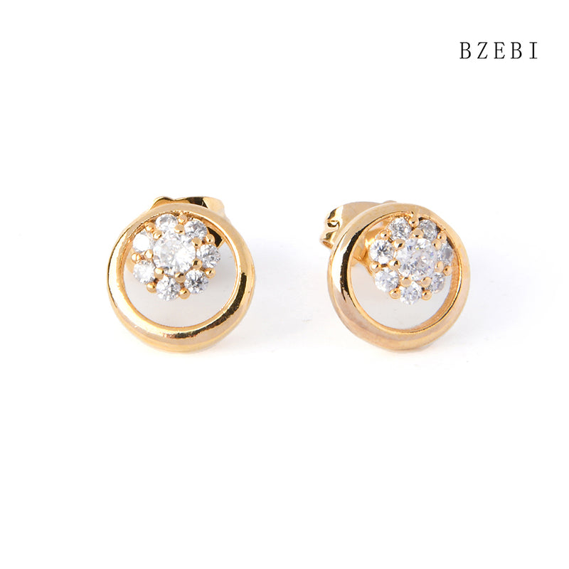 18k Gold Plated Cubic Zirconia Hollow out flower Stud Earrings for Women with Box