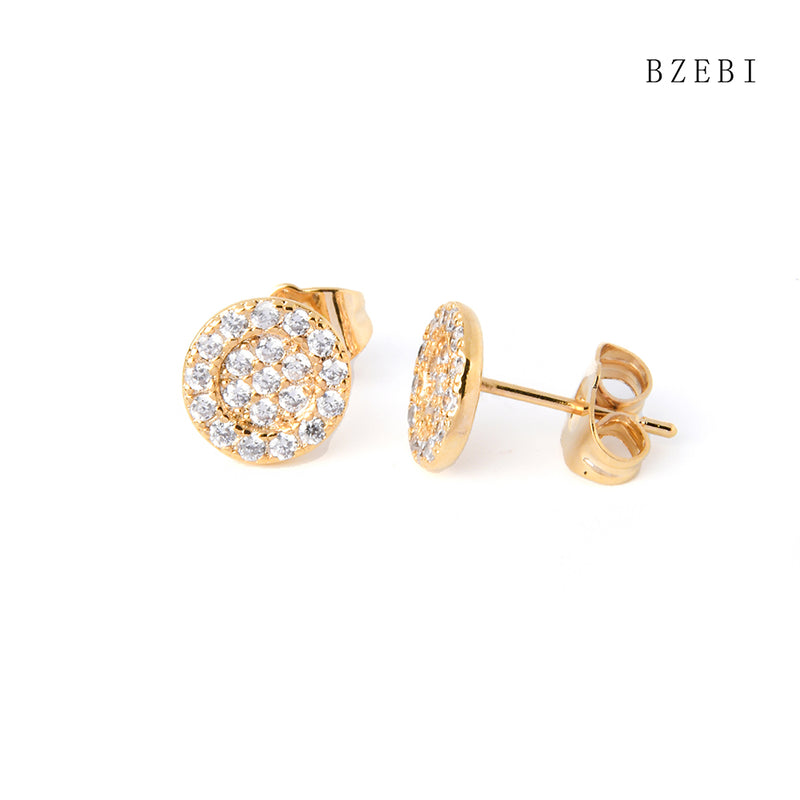 18k Gold Plated Cubic Zirconia Round full drill Stud Earrings for Women with Box