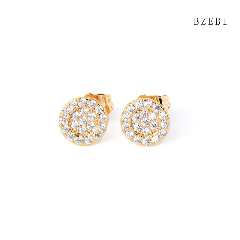 18k Gold Plated Cubic Zirconia Round full drill Stud Earrings for Women with Box