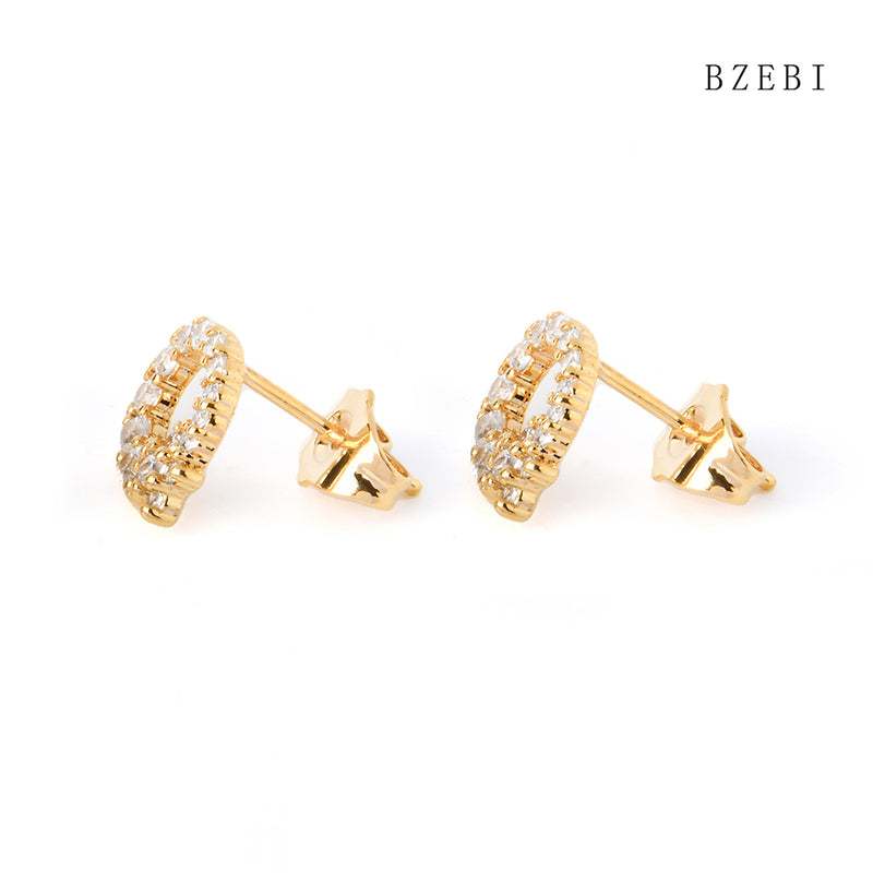 18k Gold Plated Cubic Zirconia Round cutout full of drill Stud Earrings for Women with Box