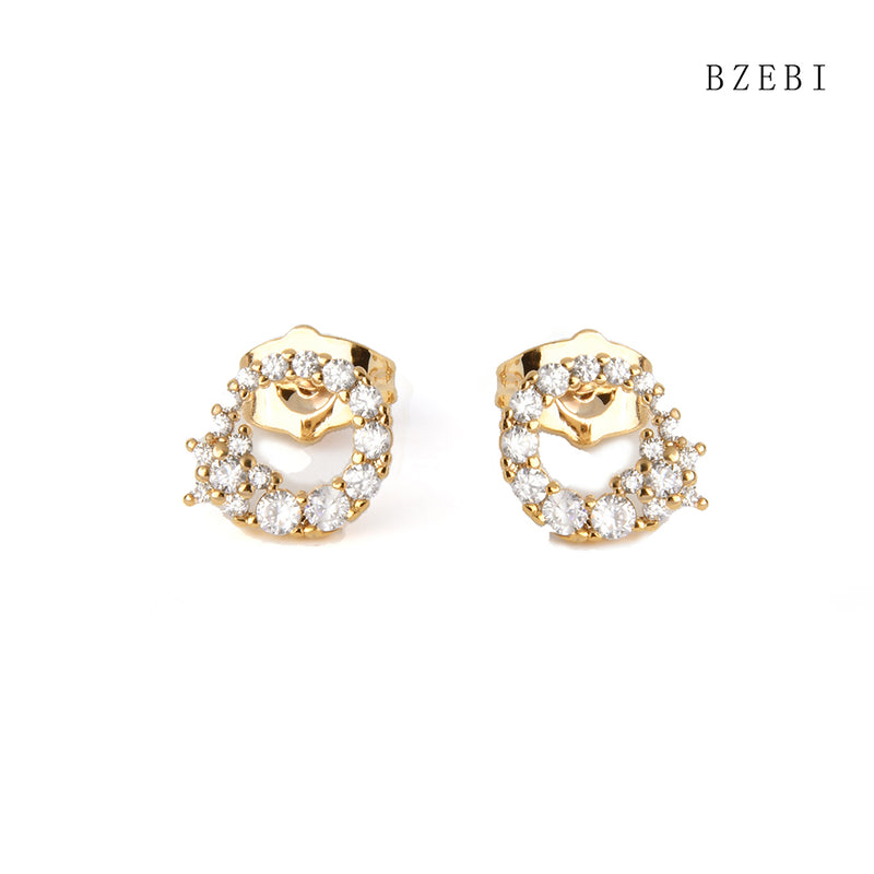 18k Gold Plated Cubic Zirconia Round cutout full of drill Stud Earrings for Women with Box