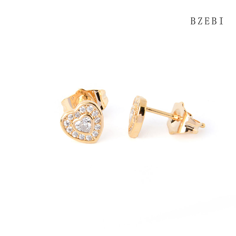 18k Gold Plated Cubic Zirconia Full of love Stud Earrings for Women with Box