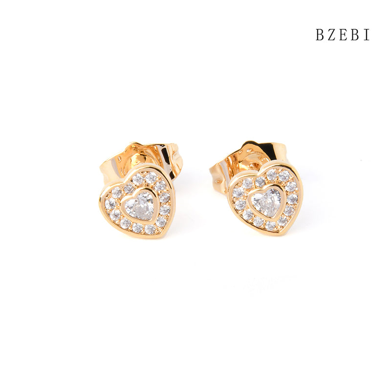 18k Gold Plated Cubic Zirconia Full of love Stud Earrings for Women with Box