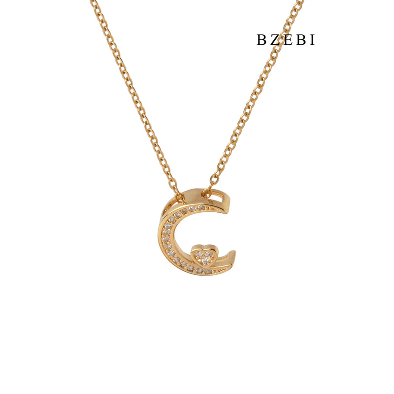 BZEBI New 18K stainless steel gold-plated Moon and diamond necklace simple love pendant jewelry birthday party gift