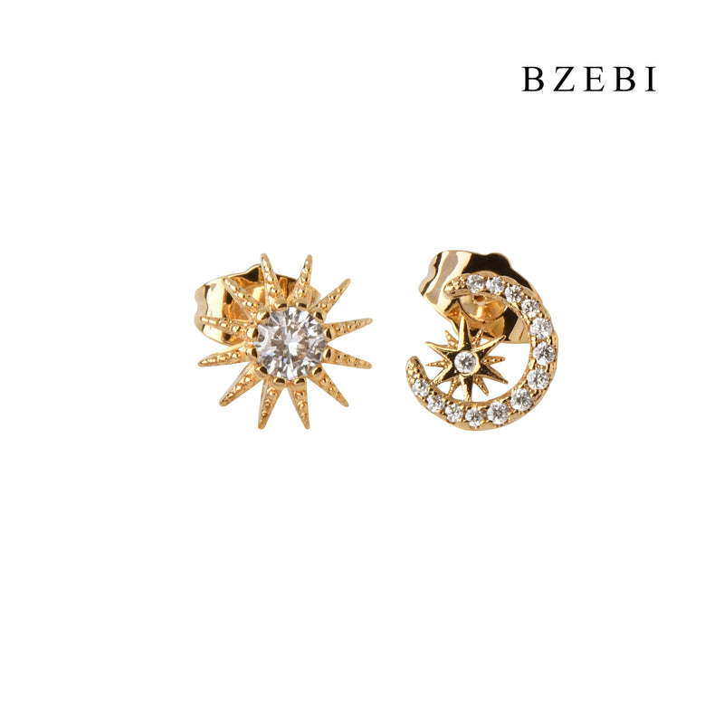 BZEBI 18k Gold Plated Cubic Zirconia The Sun and the Moon Rings for Women with Box