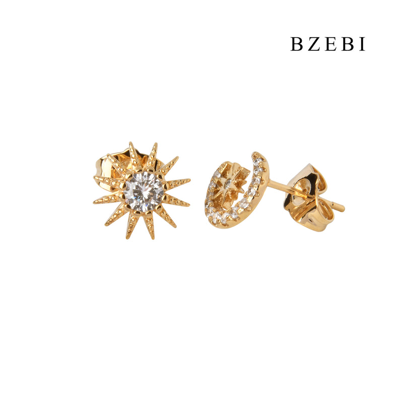 BZEBI 18k Gold Plated Cubic Zirconia The Sun and the Moon Rings for Women with Box