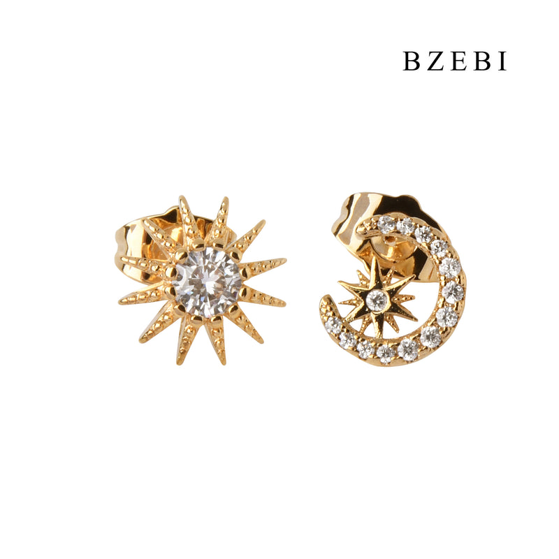 BZEBI 18k Gold Plated Cubic Zirconia The Sun and the Moon Rings for Women with Box