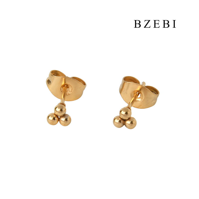 BZEBI 18k Gold Plated Cubic Zirconia Three-ball Stud Earrings for Women with Box