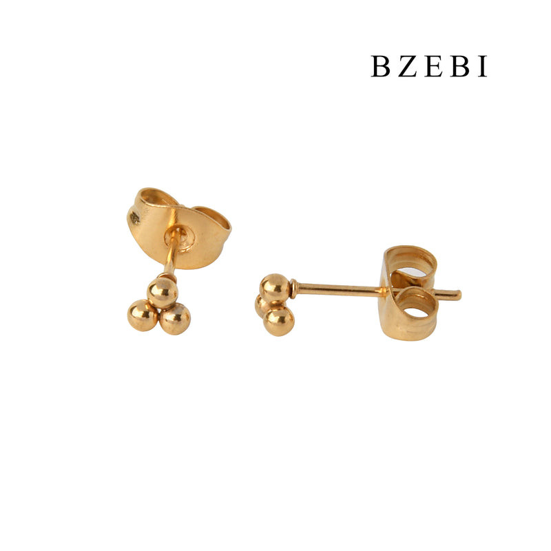 BZEBI 18k Gold Plated Cubic Zirconia Three-ball Stud Earrings for Women with Box