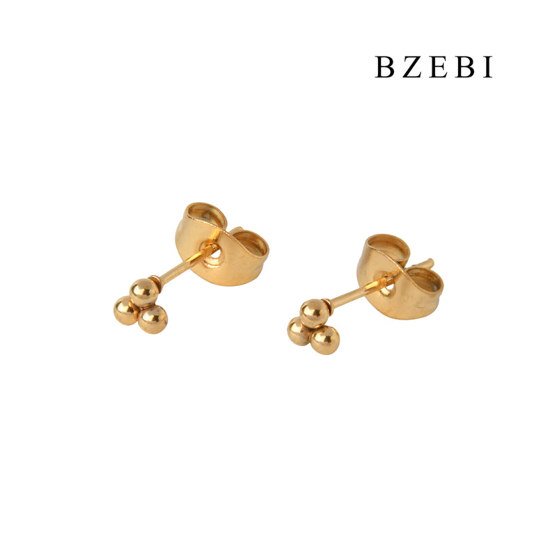 BZEBI 18k Gold Plated Cubic Zirconia Three-ball Stud Earrings for Women with Box