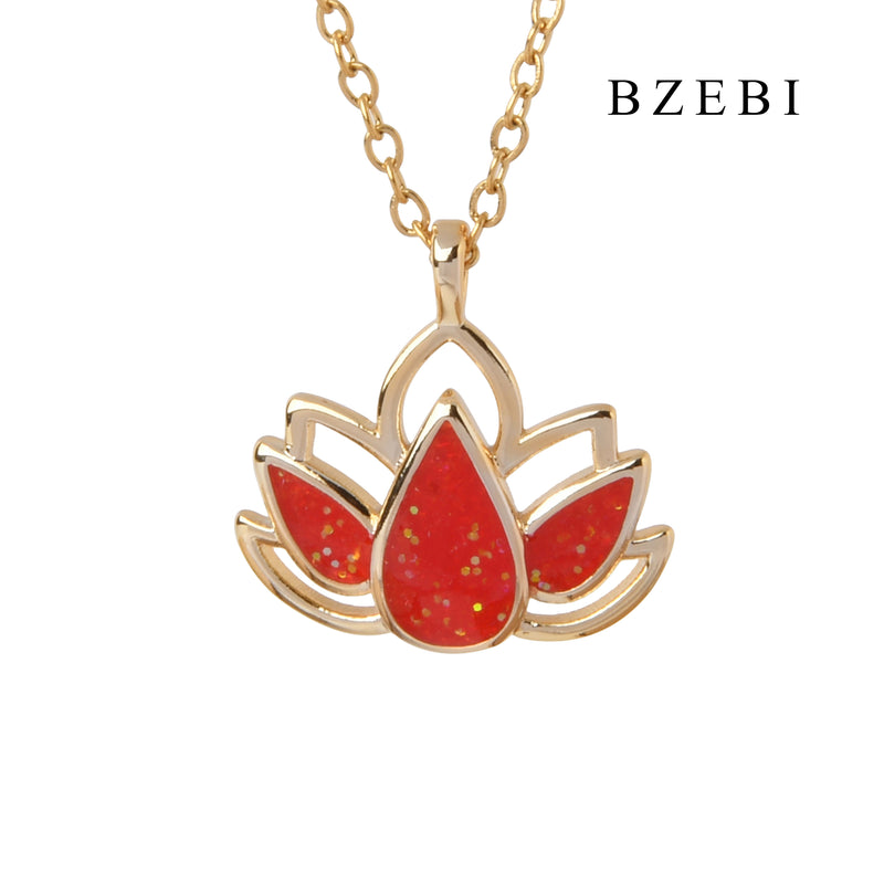 BZEBI 18k Gold Plated Cubic Zirconia Flame lotus pattern Necklace for Women with Box