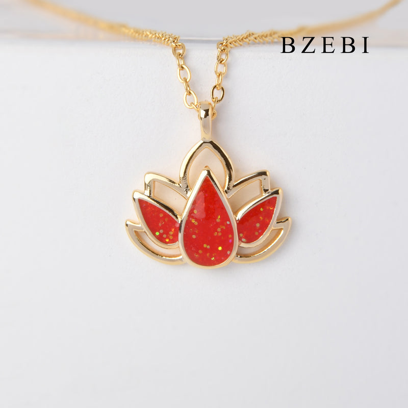 BZEBI 18k Gold Plated Cubic Zirconia Flame lotus pattern Necklace for Women with Box