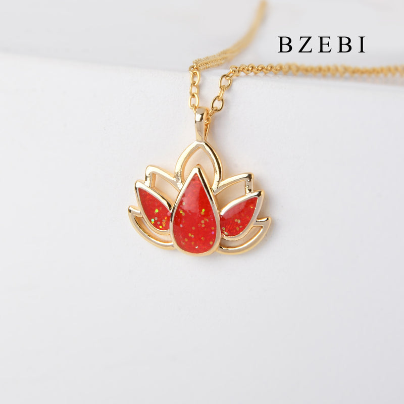 BZEBI 18k Gold Plated Cubic Zirconia Flame lotus pattern Necklace for Women with Box