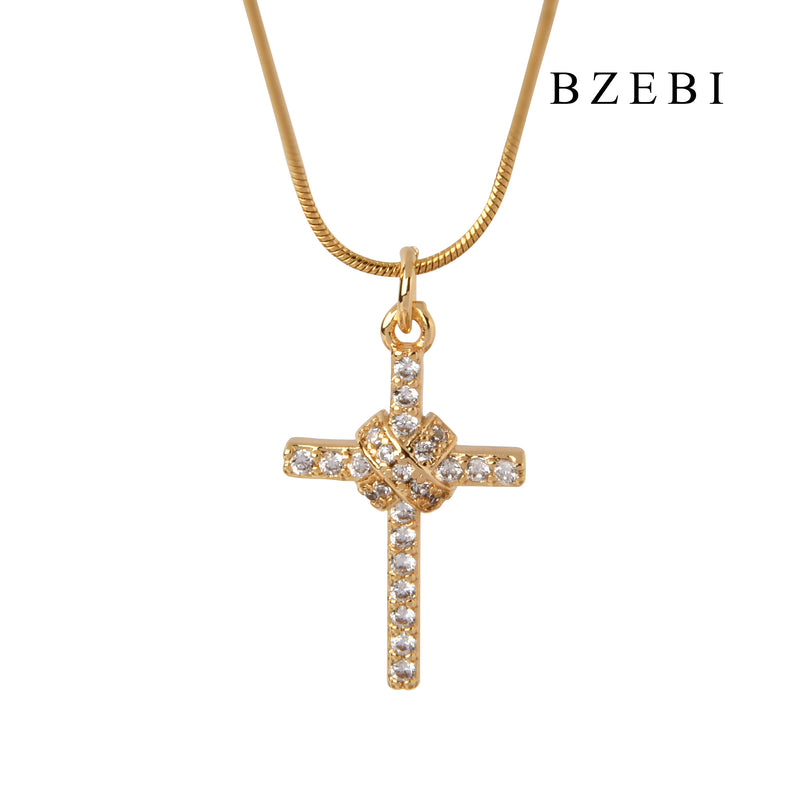 BZEBI 18k Gold Plated Cubic Zirconia crucifix Necklace for Women with Box