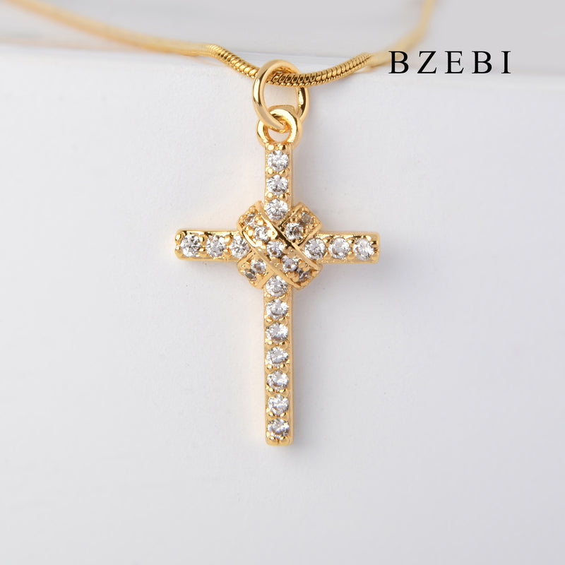 BZEBI 18k Gold Plated Cubic Zirconia crucifix Necklace for Women with Box